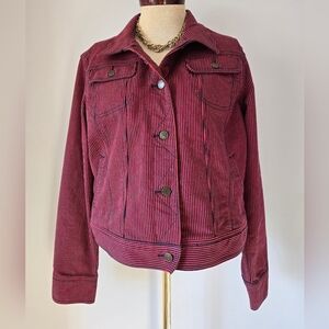 RALPH LAUREN LRL Red And Navy Striped Cotton Denim Javket. Size XL